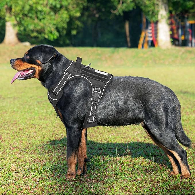 Heavy Duty Tactical Dog Harness for Large Dogs, No Pull Adjustable Pet Harness Reflective Service Training Easy Control Pet Vest Military K9 Working Dog Harnesses- Large, Black