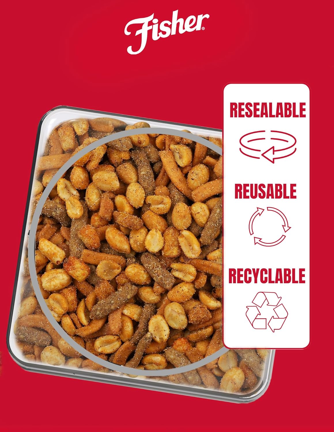 Fisher Snack Spicy Cajun Trail Mix, 29.5 oz (Pack of 1), Resealable Jar, Bold & Crunchy Snack Mix with Peanuts, Corn Nuggets, Sesame Sticks, and Corn Sticks, Mildly Spicy Party Trailmix, Snacks for Adults