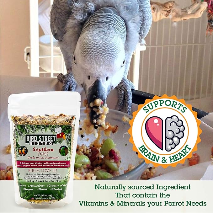 Bird Street Bistro Parrot Food Sample 4 Pack - Parakeet Food - Cockatiel Food - Bird Food - Cooks in 3-15 min w/Natural & Organic Grains - Healthy, Non-GMO Fruits, Healthy Orientated Spices
