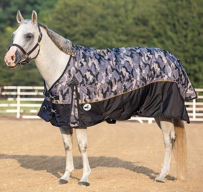 Jeffers Economy Plus 1200 Denier Standard Neck Turnout Sheet 66" - Waterproof Breathable Horse Blanket, Lightweight 0 Gram Polyfill Rain Sheet for Horses, Durable Outdoor Equestrian Rug - Urban Camo