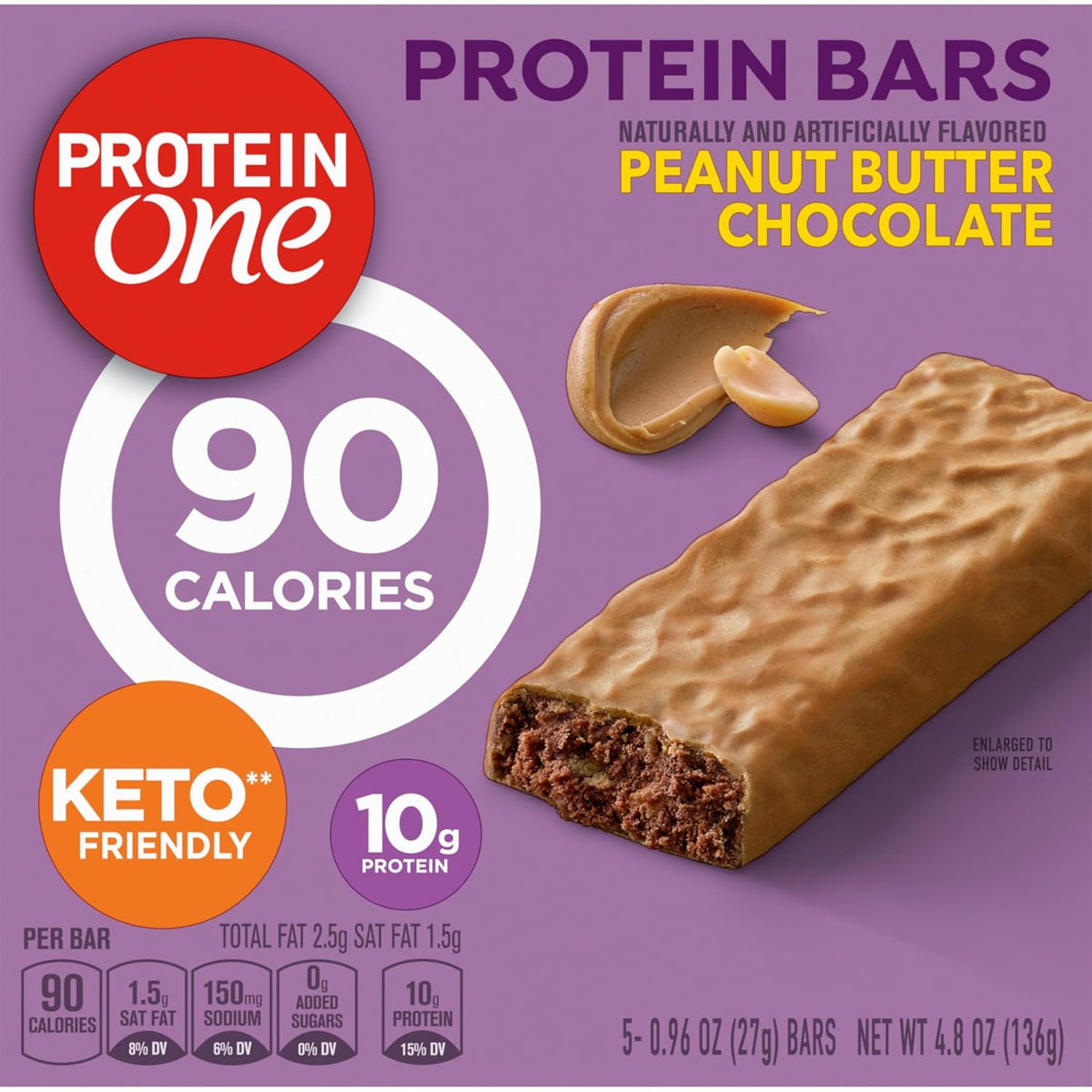 Protein One Peanut Butter Chocolate Protein Bars, GLP-1 Friendly, 5 Ct, 4.8 oz