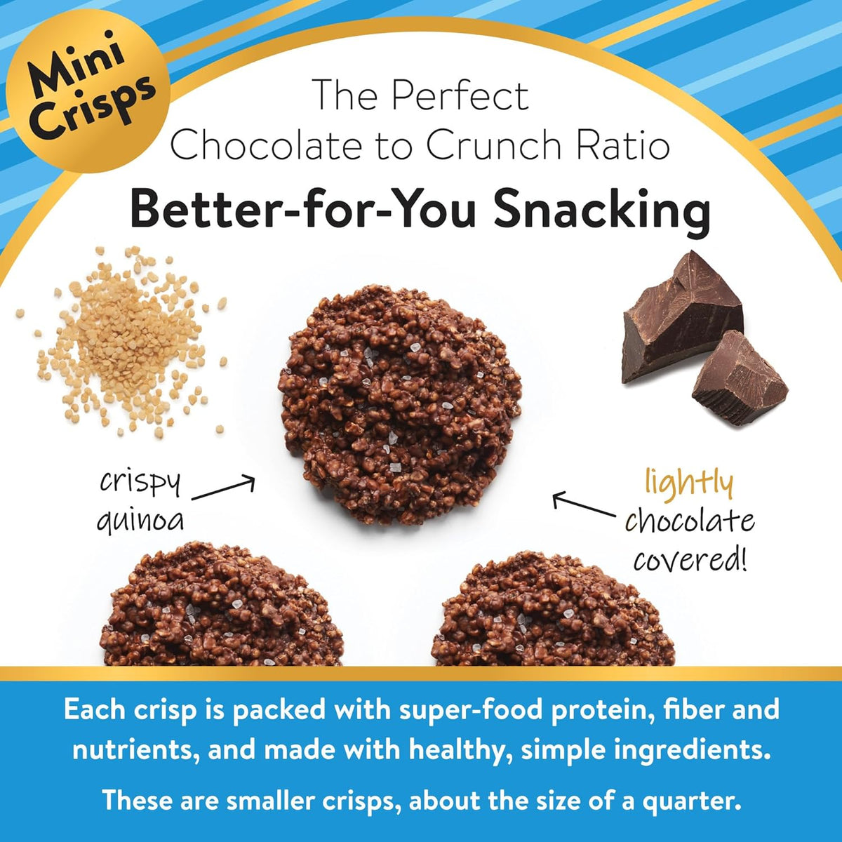 Undercover Snacks Chocolate Quinoa Crisps - Dark Chocolate + Sea Salt Quinoa Crisps | 7-Pack, 3oz Bags of Mini Crisps | Gluten Free, Nut-Free, Allergen Friendly, Kosher, Plant-Based