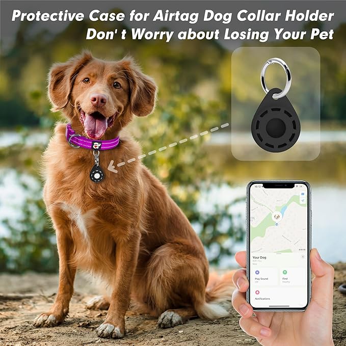 azuza Reflective Dog Collar with Airtag Holder, Soft Neoprene Padded Pet Collar with ID Tag Ring, Adjustable for Puppy and Small Dogs,Purple,XS