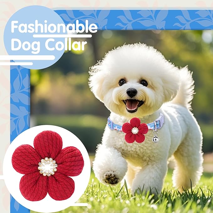 Large Dog Collar with Flower, Dog Collars for Large Dogs Collar for Girl Cute Dog Collar with Bell, Adjustable Length