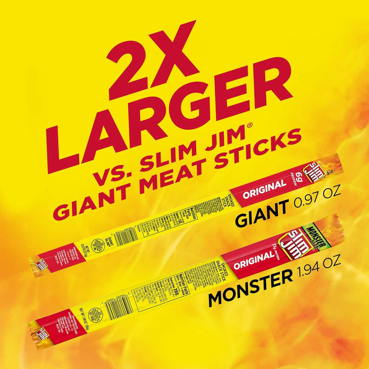 Slim Jim Monster Smoked Meat Sticks, Original Flavor, High Protein, 1.94 oz. (18 Count)