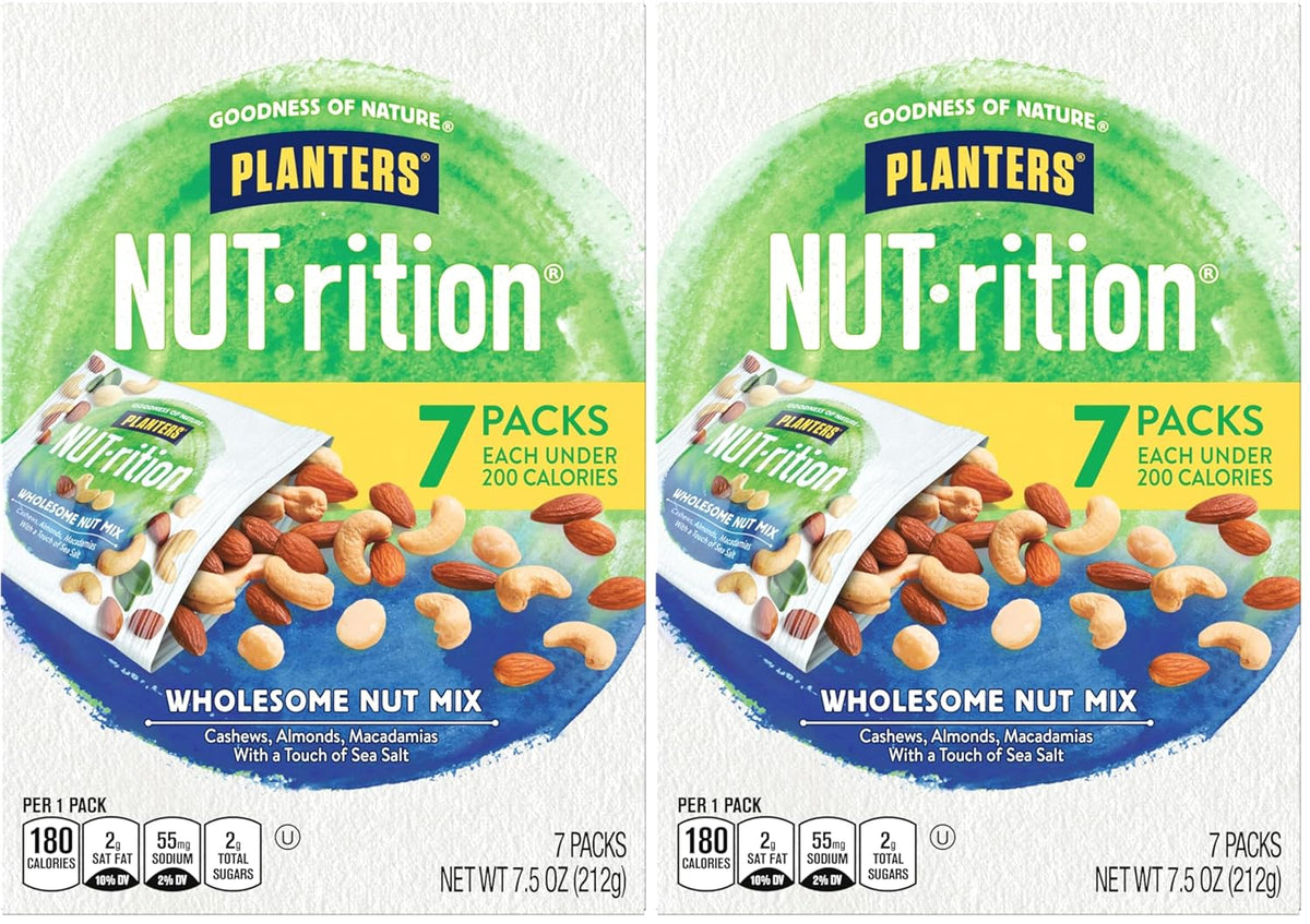PLANTERS NUT-rition Wholesome Nut Mix, 7.5 oz Box (Contains 7 Individual Pouches) - Cashews, Almonds and Macadamias Snack Mix - No Artificial Flavors, No Artificial Colors, No Preservatives - Kosher