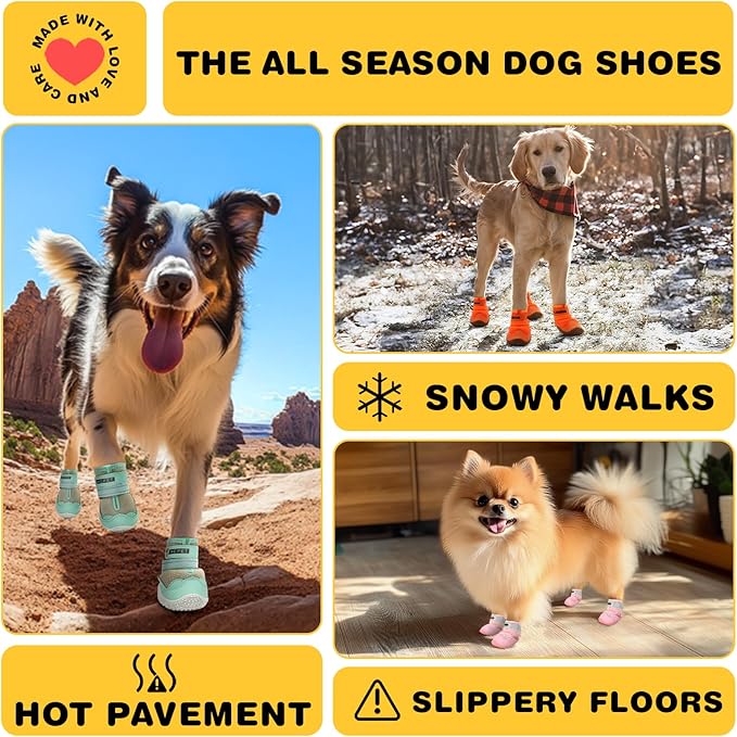Hcpet Dog Shoes for Large Dogs, Breathable Dog Booties for Small Medium Dogs, Anti-Slip Dog Boots & Paw Protectors for Hot Pavement Winter Snow Hiking with Reflective Straps Army Green Size 4