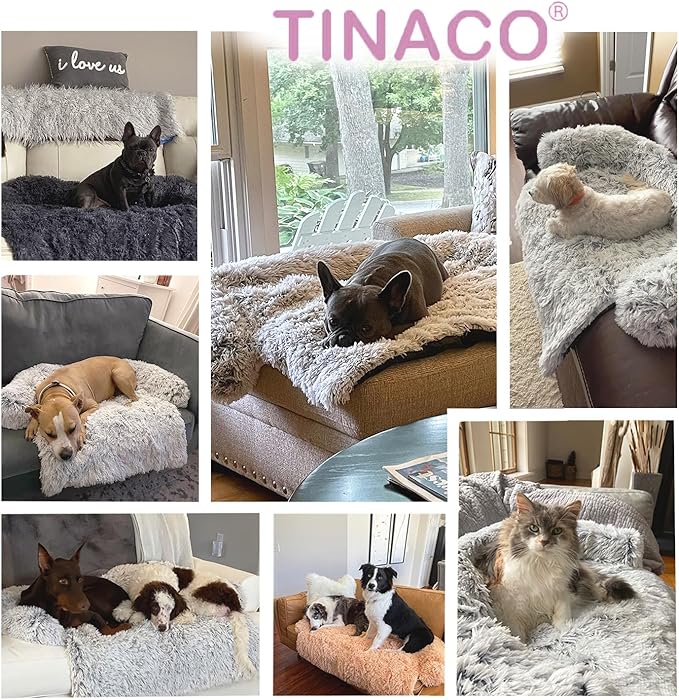 Tinaco Luxurious Calming Dogs/Cats Bed Mats, Dog Pad Washable Removable Couch Cover, Plush Long Fur Mat for Pets, Waterproof Lining, Perfect for Small, Medium and Large Dogs and Cats (Pink, 36"x31")