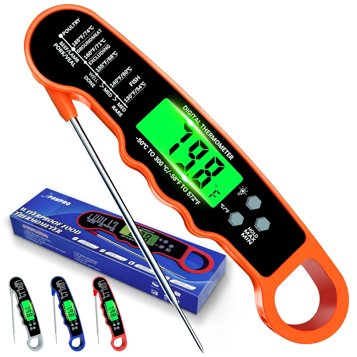 Meat Thermometer Digital, Instant Read Meat Thermometer with Backlight & Magnet for Kitchen, Beef, Grill, Turkey,IP67 Waterproof Cooking Thermometer