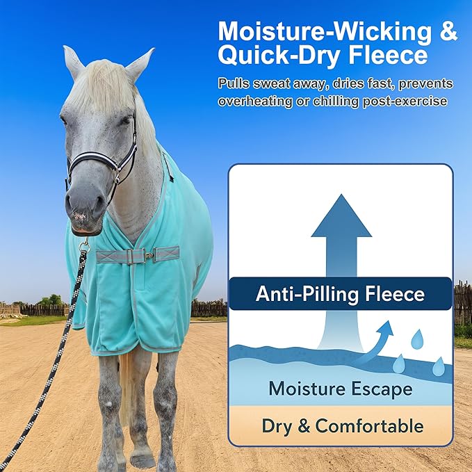 Horse Fleece Cooler, Blanket Liner - 300g Anti-Pilling Fleece, Moisture-Wicking, Cooling & Drying for Post-Workout, Bath & Travel, Prevent Overheating & Chilling Mintgreen 84