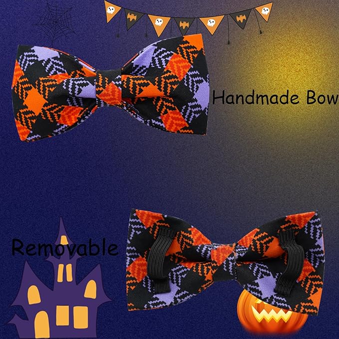 Halloween Dog Collar, Pet Collar Bow Plaid Collars Girl Boy Holiday Pet Collars Gift Bow Dog Collar Cute Soft Puppy Collar for Small Dogs