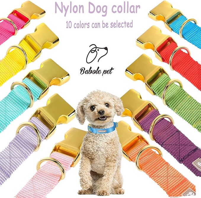 Nylon Dog Collar - Adjustable Blue Soft Webbing Dog Collars for Small Medium Large Dogs Boy Girl Puppy Collar with Safety Metal Buckle S