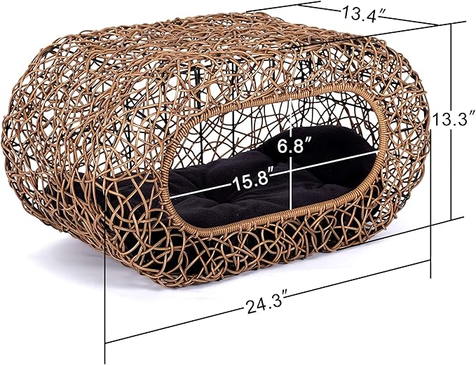 Fun Stackable Cat Condo for Indoor Cats - Interactive Play Faux Rattan Cat House for Indoor Cats Kitty, Pet Friendly Top/Side House Entry, Cat Bed Enclosed