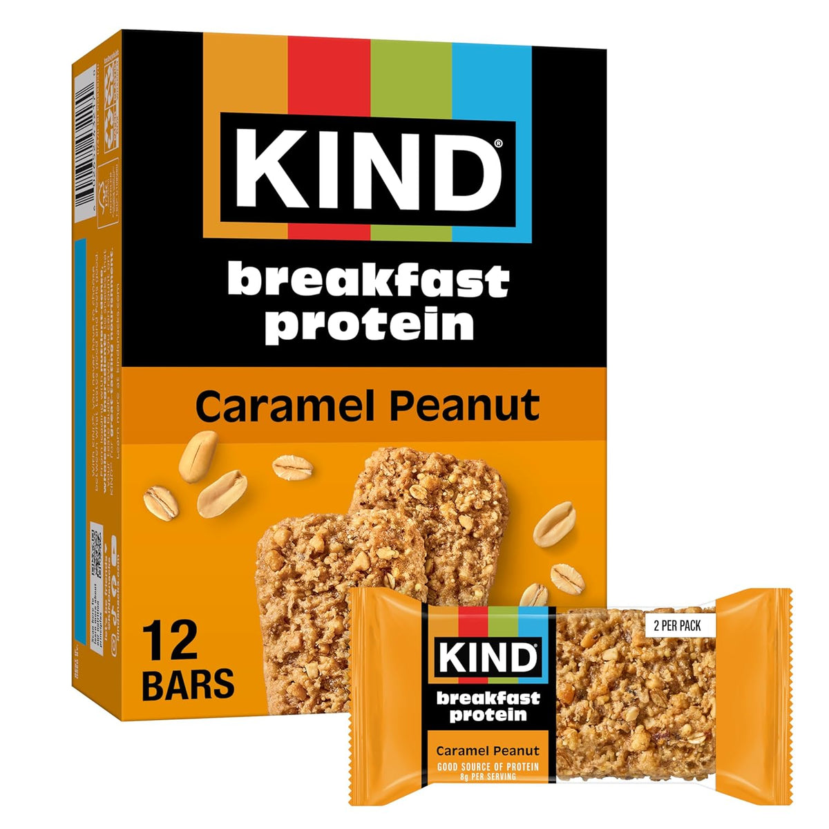 KIND Breakfast Protein Bars, Peanut Butter, Gluten Free, Low Sodium, Healthy Snacks, 8g Protein, 6 Count (6 Packs of 2 Bars)