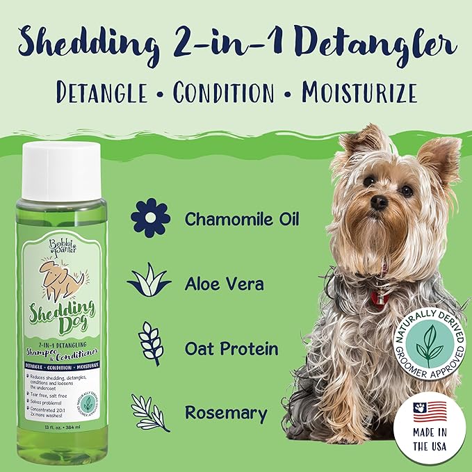 Bobbi Panter Dog Shampoo and Conditioner - Made in USA - All Natural 2-in-1 Formula for Nourish, Detangle & Reduce Shedding - Concentrated 10:1 for Professional Groomers - Pear Scent, 13 Oz