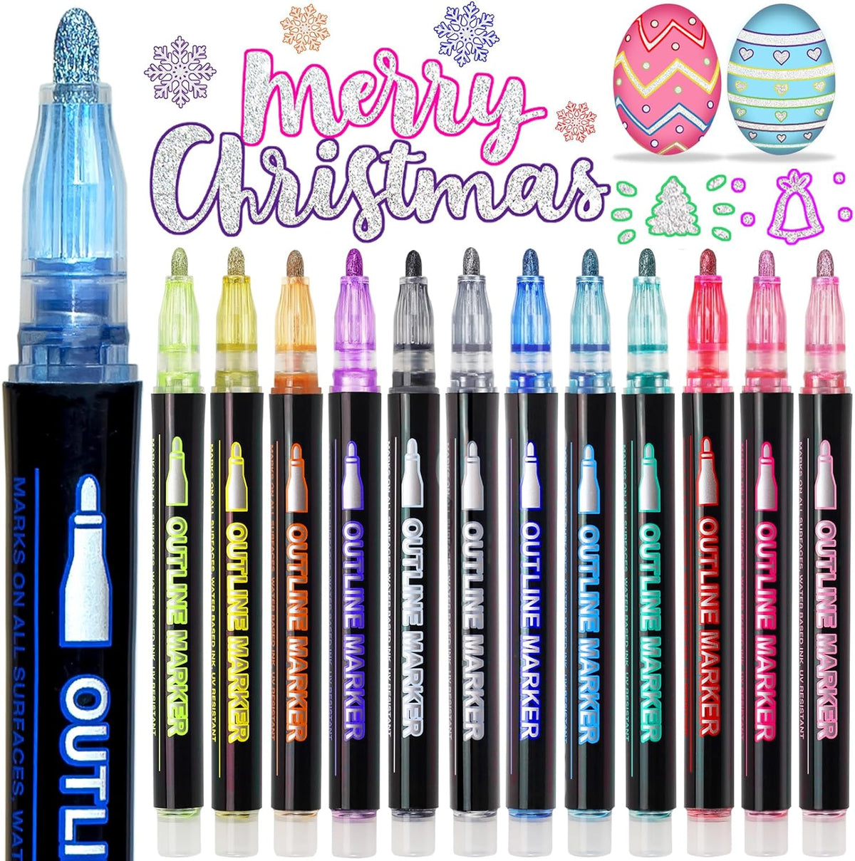 Glitter Markers Outline Pens Metallic,12 Christmas Gifts Stocking Stuffers Teen Girl Gifts Trendy Stuff,Cute Art Supplies Kids 6-8 9-12 10-12 Tween,Arts Crafts Kids Ages 8-12 Crafts Girls 8-12 Shimmer