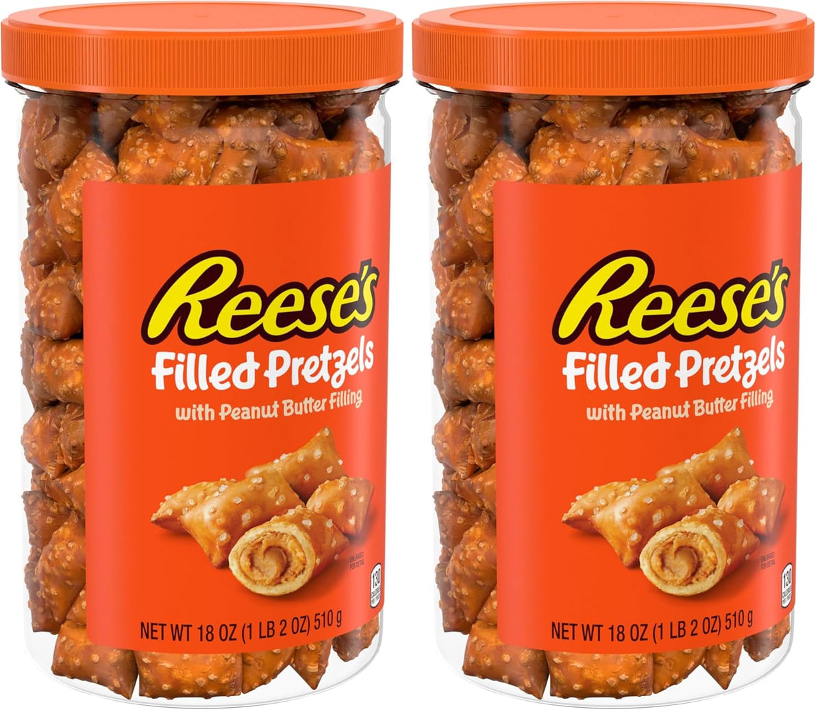 Reese's Filled Pretzels, Peanut Butter and Strawberry Flavored Pretzel Nuggets, Crunchy, Ready to Eat, Sweet and Salty Snack, 18 oz Cannister