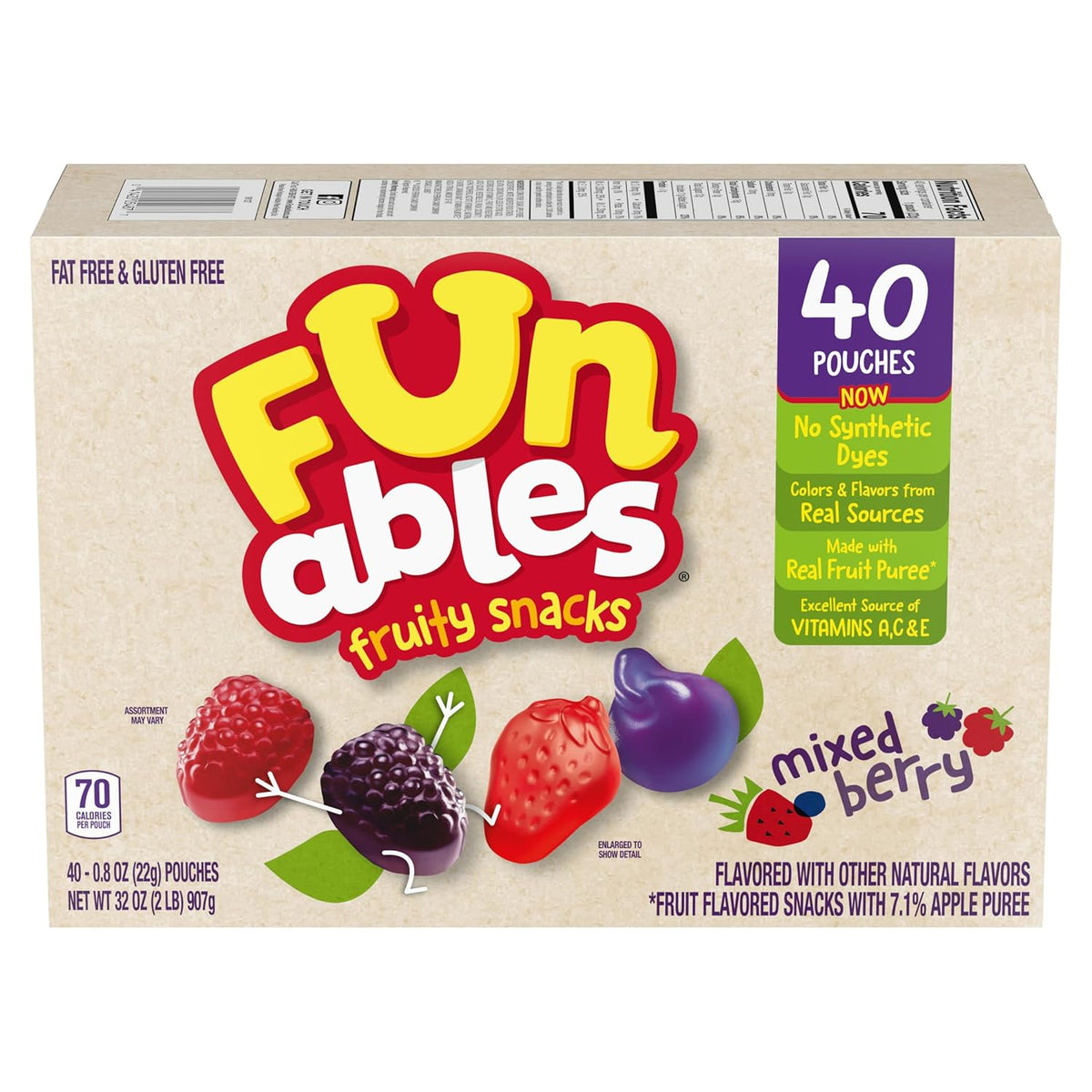 Funables Fruity Snacks, Mixed Berry Flavored Snacks, 32 oz 40 ct