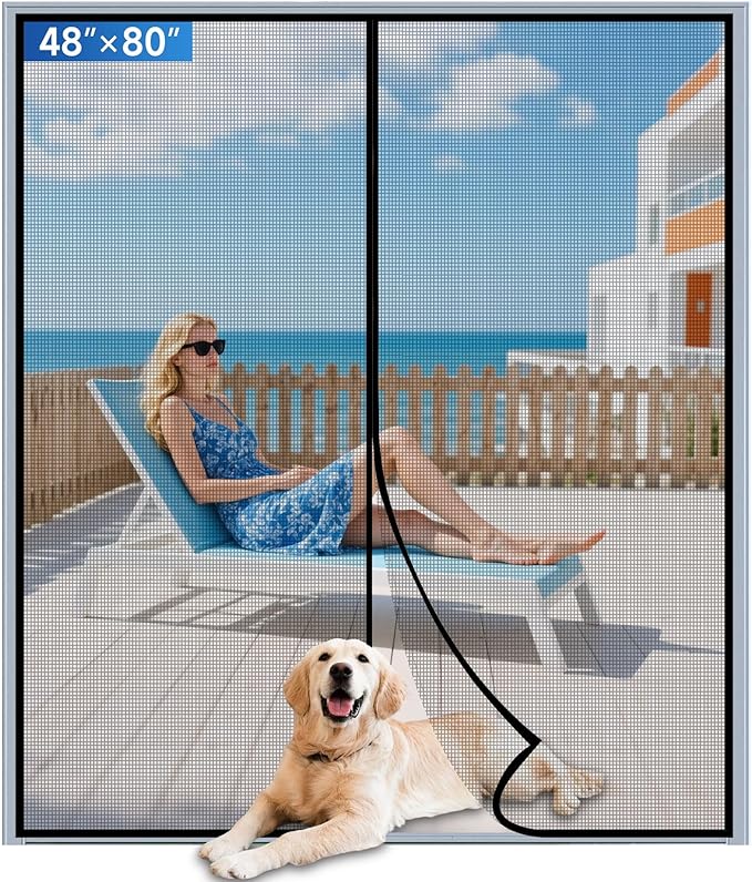 Upgraded PET Mesh Magnetic Screen Door Stronger Than Fiberglass and Polyester,Hands Free,Keep Bugs Out,Pet & Kid Friendly,Suitable for Sliding Doors,Patio and French Doors-48" X 80"