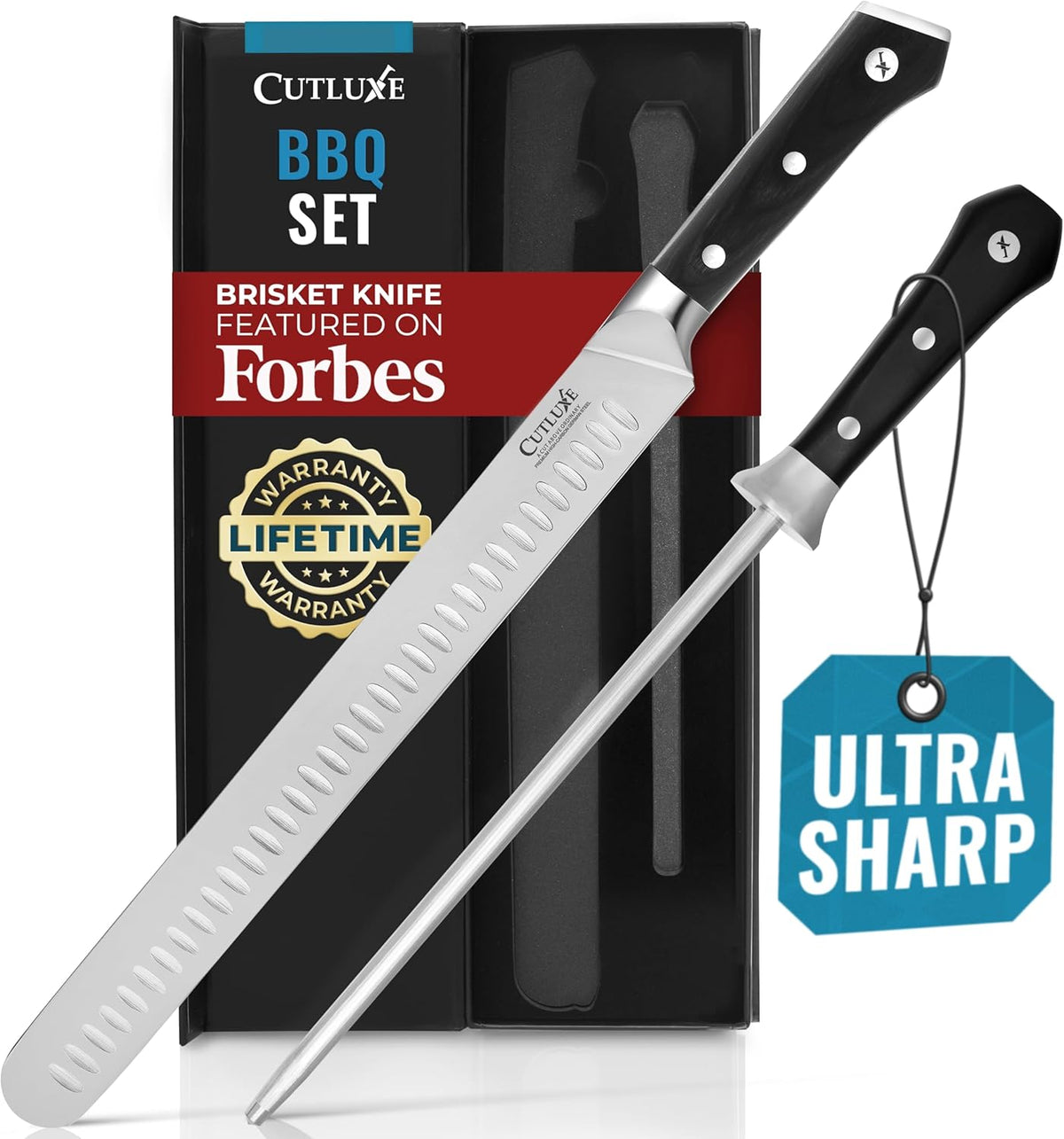 Cutluxe Brisket Knife – 12" Carving & Slicing Knife for Meat & BBQ – Razor Sharp German Steel, Sheath Included, Ergonomic Full Tang Handle Design, Grilling Gifts for Men – Artisan Series
