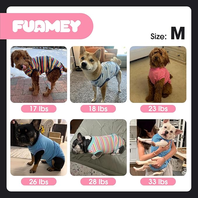 FUAMEY Recovery Suit for Dogs After Surgery,Soft Breathable Dog Bodysuit E-Collar & Cone Alternative Surgical Suit,Male Female Dog Neuter Spay Suits Anti Licking Wounds Onesie Mint Green Stripes M