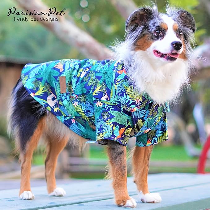 Parisian Pet Unisex Amazonia Dog Shirt - Leafy Dog Beach Outfit - Cotton Dog Summer Clothes - Stylish Hook and Loop Closure Dog Costume - Machine Washable Dog Shirts for Large Dogs - XL3