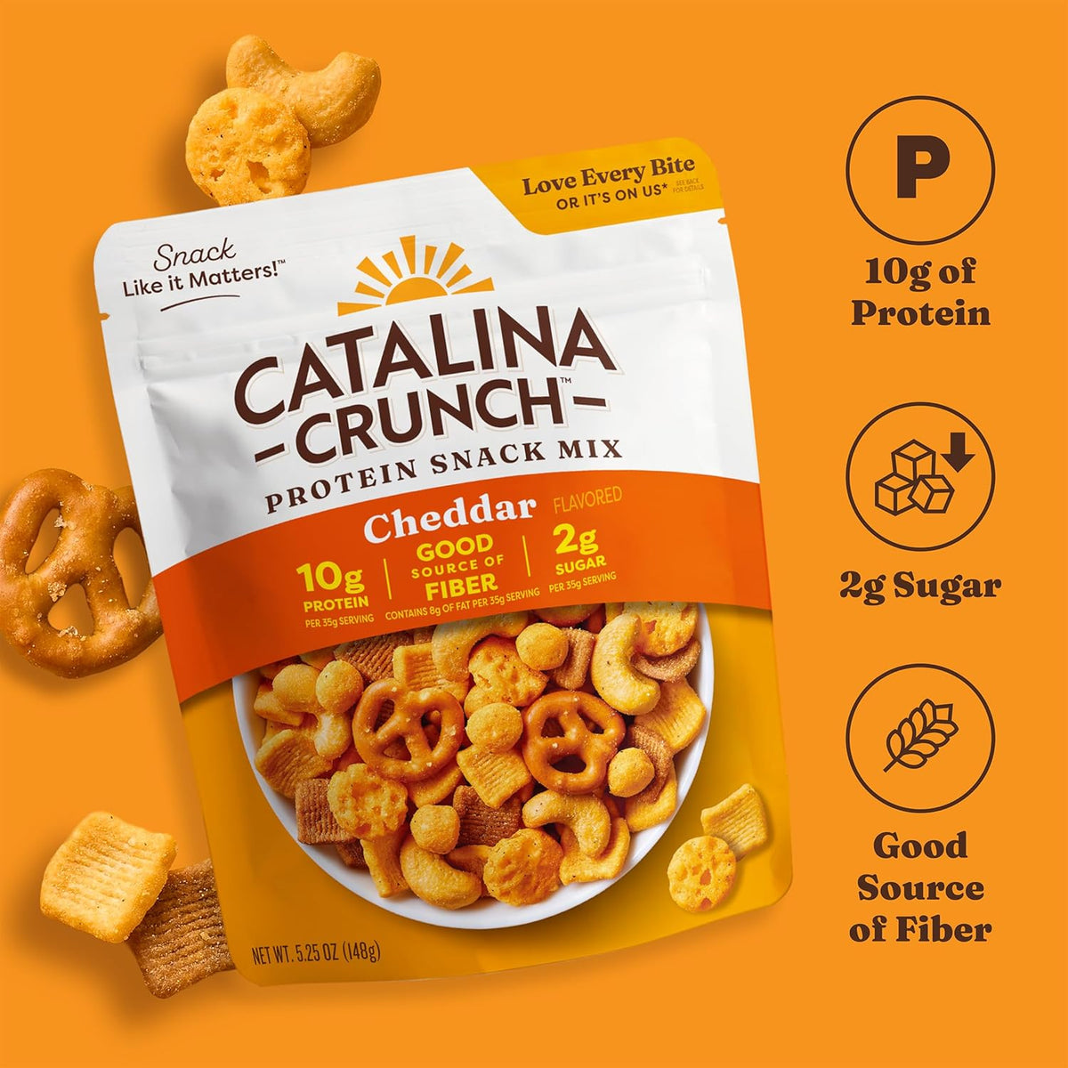 Catalina Crunch Protein Snack Mix with Cheese Crisps - 10g Protein, 2g Sugar per Serving - Good Source of Fiber, Gluten Free - Cheddar, 5.25 Ounce Bag (Pack of 1) - Packaging May Vary