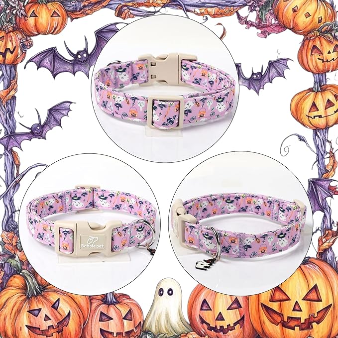 Halloween Dog Collar Cute Wizard Ghost Puppy Collar - Light Comfortable Adjustable Pet Collars for Small Medium Large Girl Boy Dogs M