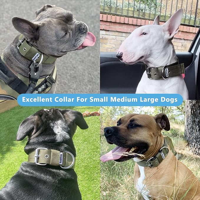Heavy Duty Tactical Dog Collar - 1.5" Width Military Durable Thick Nylon with Adjustable Metal D Ring & Buckle Working Training K9 Collar for Medium Large Dogs (XL(23"-26"), Army Green)