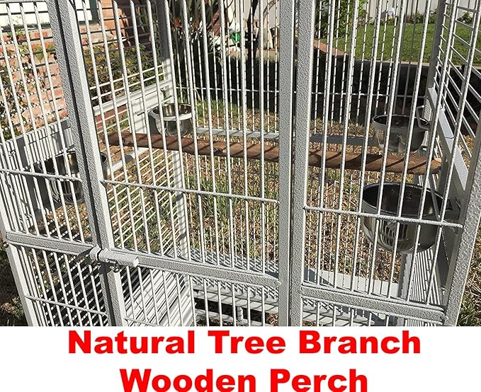 Castle PlayTop Parrot Cage - 32" W x 23" L x 66" H for Large Macaws Cockatoos African Grey Amazon (32" W x 23" L x 66" H, White Vein)