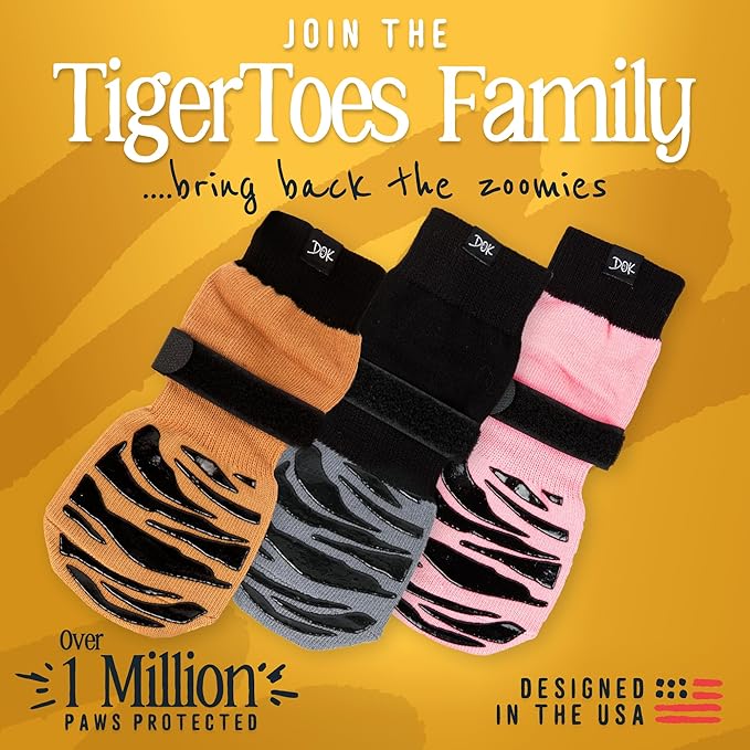 DOK TigerToes Premium Non-Slip Dog Socks for Hardwood Floors - Extra-Thick Grip That Works Even When Twisted - Prevents Licking, Slipping, and Great for Dog Paw Protection (Sassy Pink, X-Small)