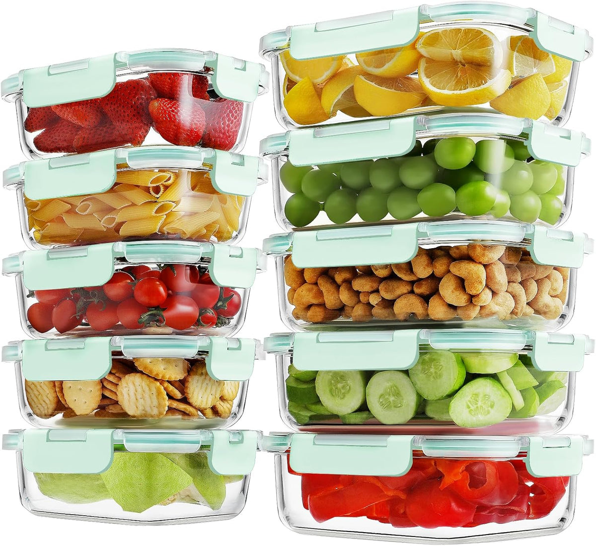 HOMBERKING 10 Pack Borosilicate Glass Meal Prep Containers with Locking Lids, Glass Food Storage Containers Set, Airtight Lunch Bento Boxes, BPA-Free & Leak Proof, 36oz & 14oz, Freezer, Oven Safe