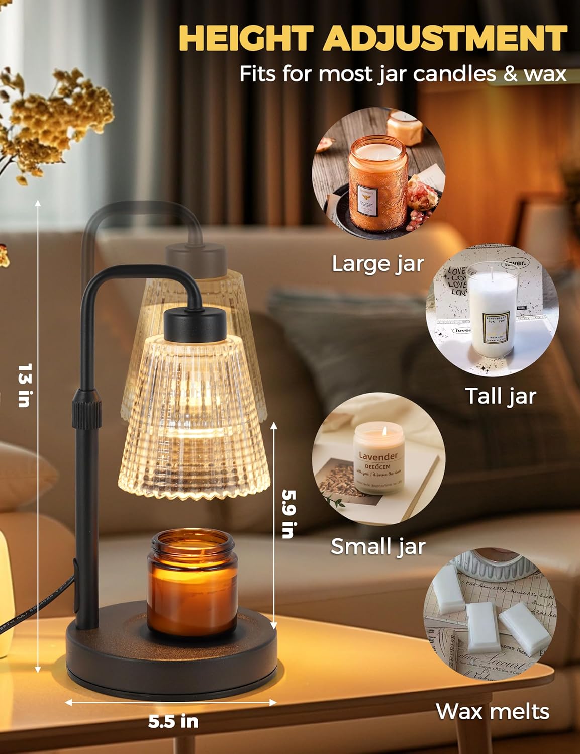 Candle Warmer Lamp with Timer Dimmable, Birthday Gifts for Women Mom, House Warming Gifts New Home Decor, Wax Melt Warmer for Jar Candles with 2 Bulbs