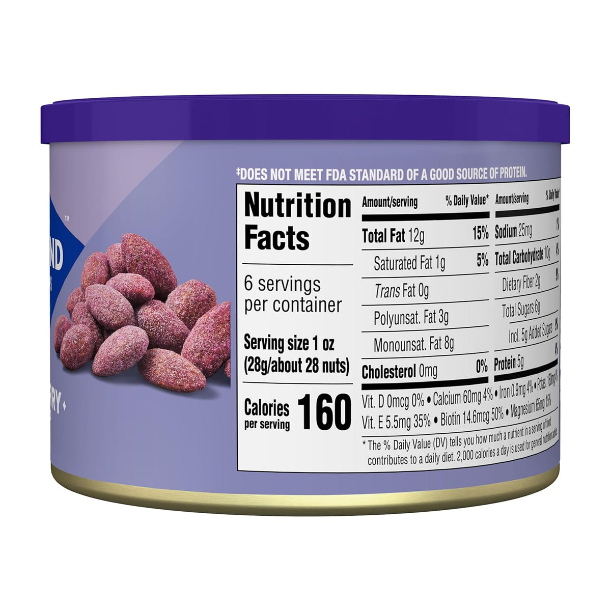 Blue Diamond Almonds, Classic Blueberry Flavored Sweet Snack Nuts, Non-GMO, Kosher, and No Gluten Ingredients or Artificial Flavors, Great size for On-the-go, Lunch, Adults and Kids, 6oz Can