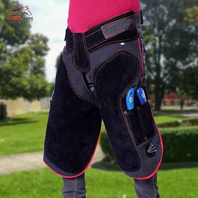 Equine Care Farrier Apron Chaps – Cowhide Leather & 500 GSM Canvas, EVA Padded Air-Mesh, Dual Magnetic, Adjustable Waist, Ergonomic Apron for Farriers, Blacksmiths & Hoof Trimming (23 inches (59 cm))