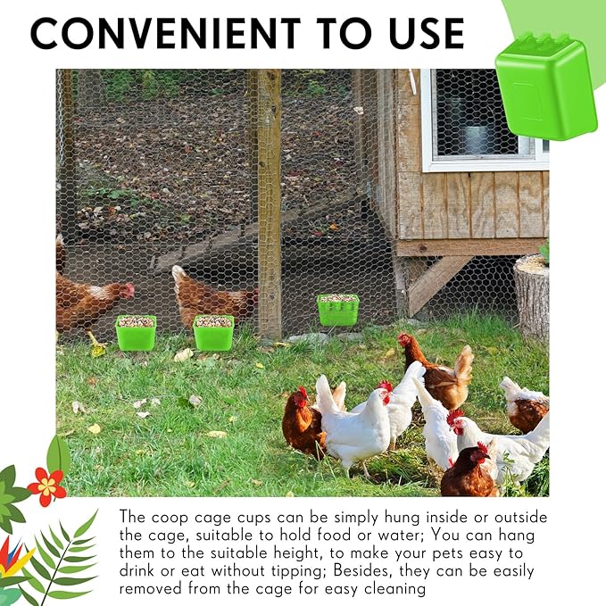 Maxdot 20 Pcs Cage Cups Chicken Feeder Waterer 16 oz Birds Feeders Hanging Bunny Cage Chicken Water Bowl for Pet Parrot Rooster Parakeet Gamefowl Poultry Pigeon Wire Hutch(Green)
