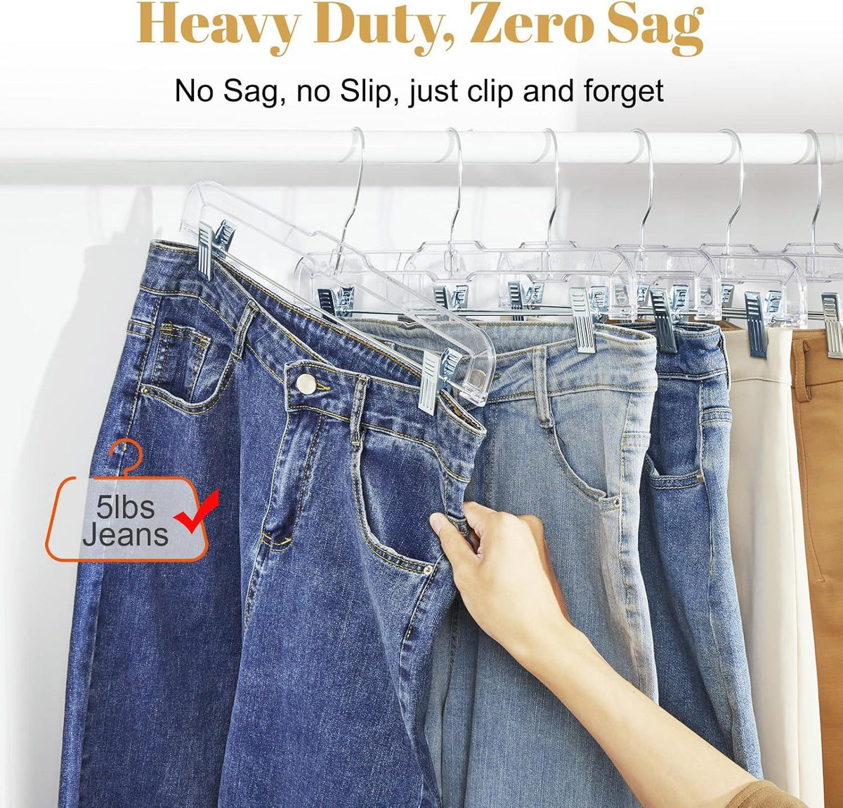 HOUSE DAY 12-Pack 14" Clear Plastic Skirt Hangers with Clips & Swivel Hook