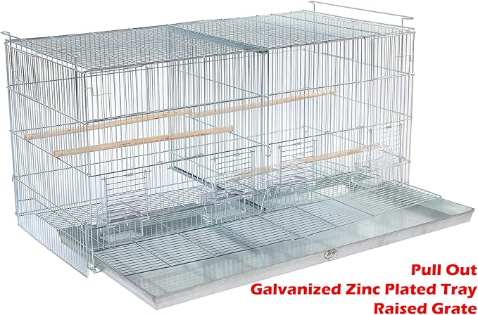 LOT of NO Rust Stainless Galvanized Zinc Plated Stackable Breeder Bird Flight Cage with Removable Center Divider and Breeding Nest Doors 30"x11"x15"H with Rolling Stand