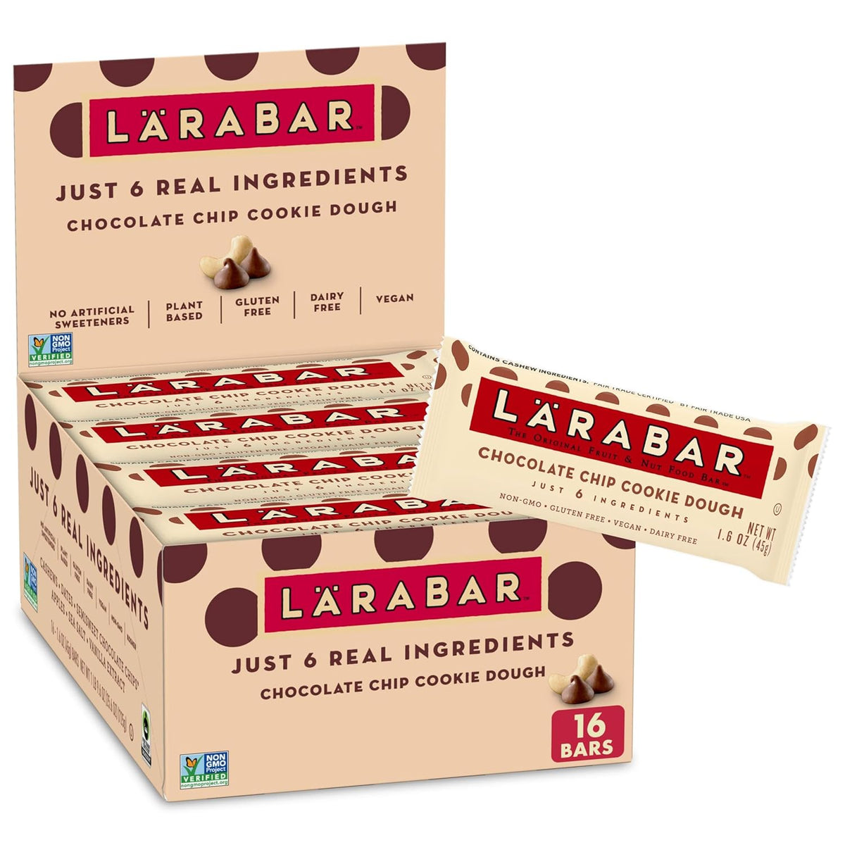 Larabar Chocolate Chip Cookie Dough Fruit and Nut Bars, Gluten Free and Vegan, 18 Ct, 28.8 oz