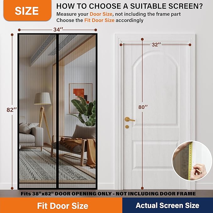 Magnetic Screen Door，Screen Door Mesh，Keep Bugs Out, Heavy-Duty Mesh Curtain,Pet and Kid Friendly, Works with Front Doors, Sliding Doors（32x80 Inch ‎Black