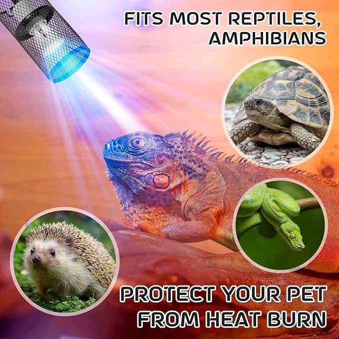 VIHOSE 1 Pcs Reptile Heat Lamp Guard with 150W Ceramic Heat Emitter Basking Anti Scald Heating Lamp Holder Mesh Cage Reptile Protection Lampshades for Lizard Snake Chick, Bulb Not Included