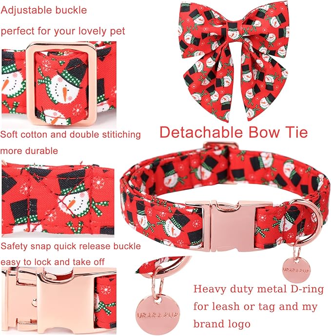 Christmas Dog Collar with Bow Tie, Christmas Collar for Puppy Girl Boy Dog or Cat, Bowtie Dogs Collars with Durable Metal Buckle, Cute Pet Collars, M