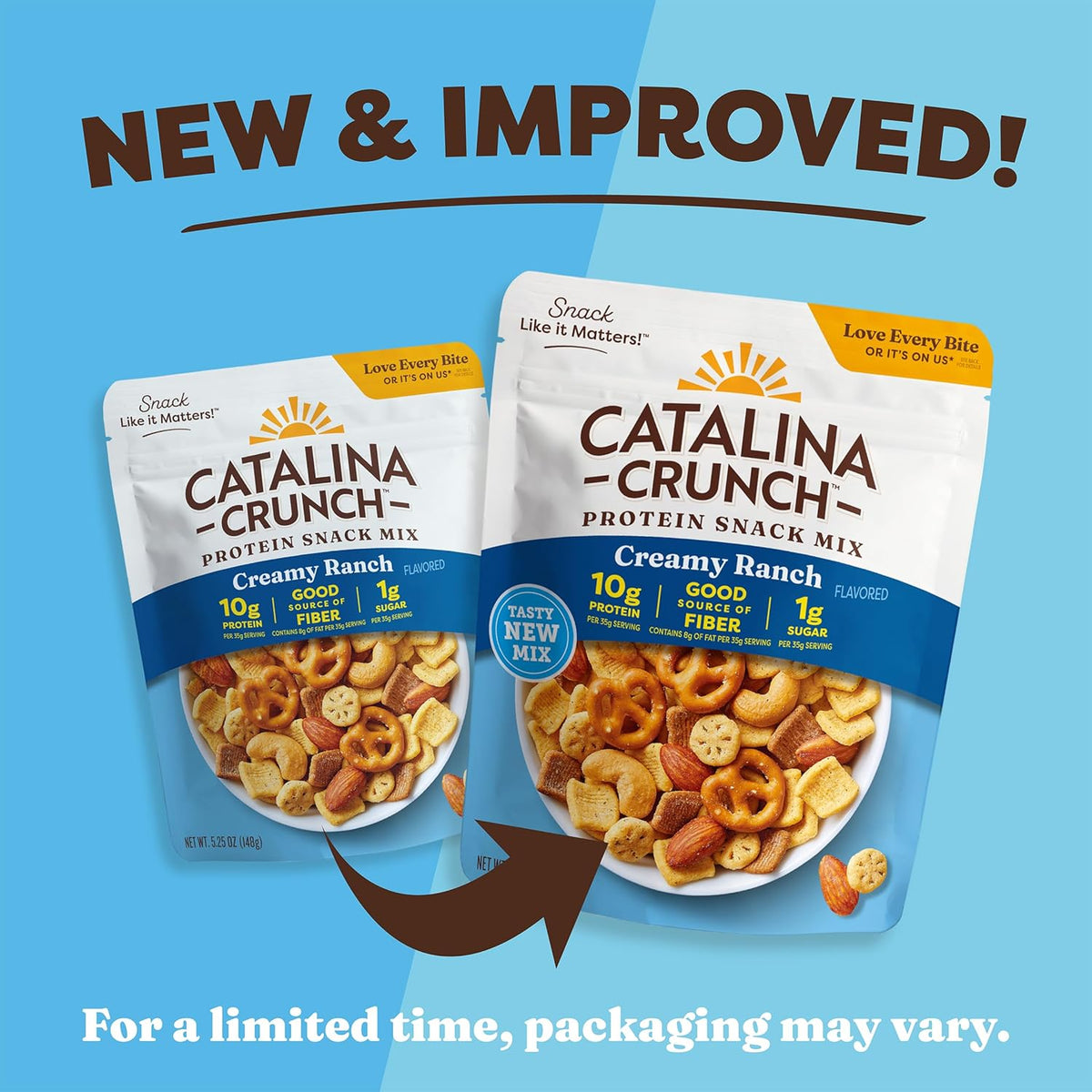 Catalina Crunch Protein Snack Mix - 10g Protein, 1g Sugar per Serving - Good Source of Fiber, Gluten Free - Creamy Ranch, 5.25 Ounce Bag (Pack of 1) - Packaging May Vary