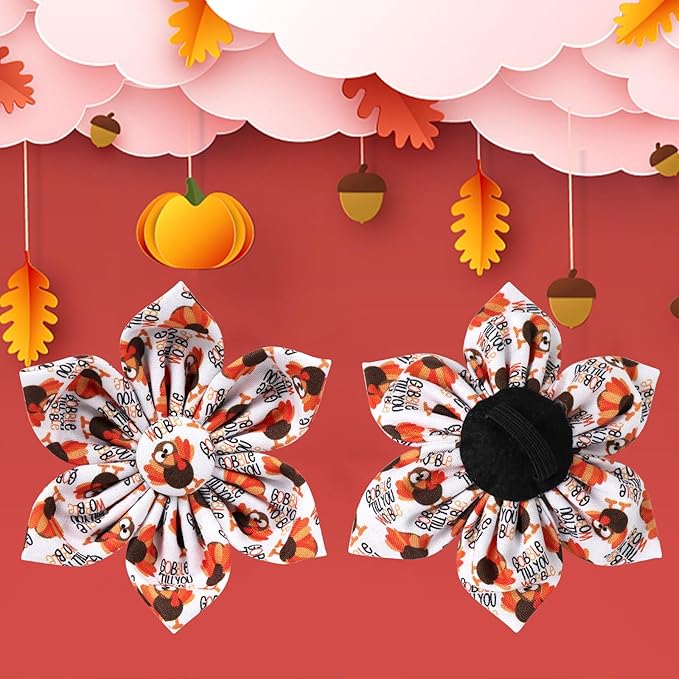 Thanksgiving Dog Collar with Flower, Turkey Cotton Flower Collar for Puppy Girl Dog or Cat, Autumn Flower Collar with Durable Metal Buckle, Thanksgiving Pet Collar, L, Neck 16-24in