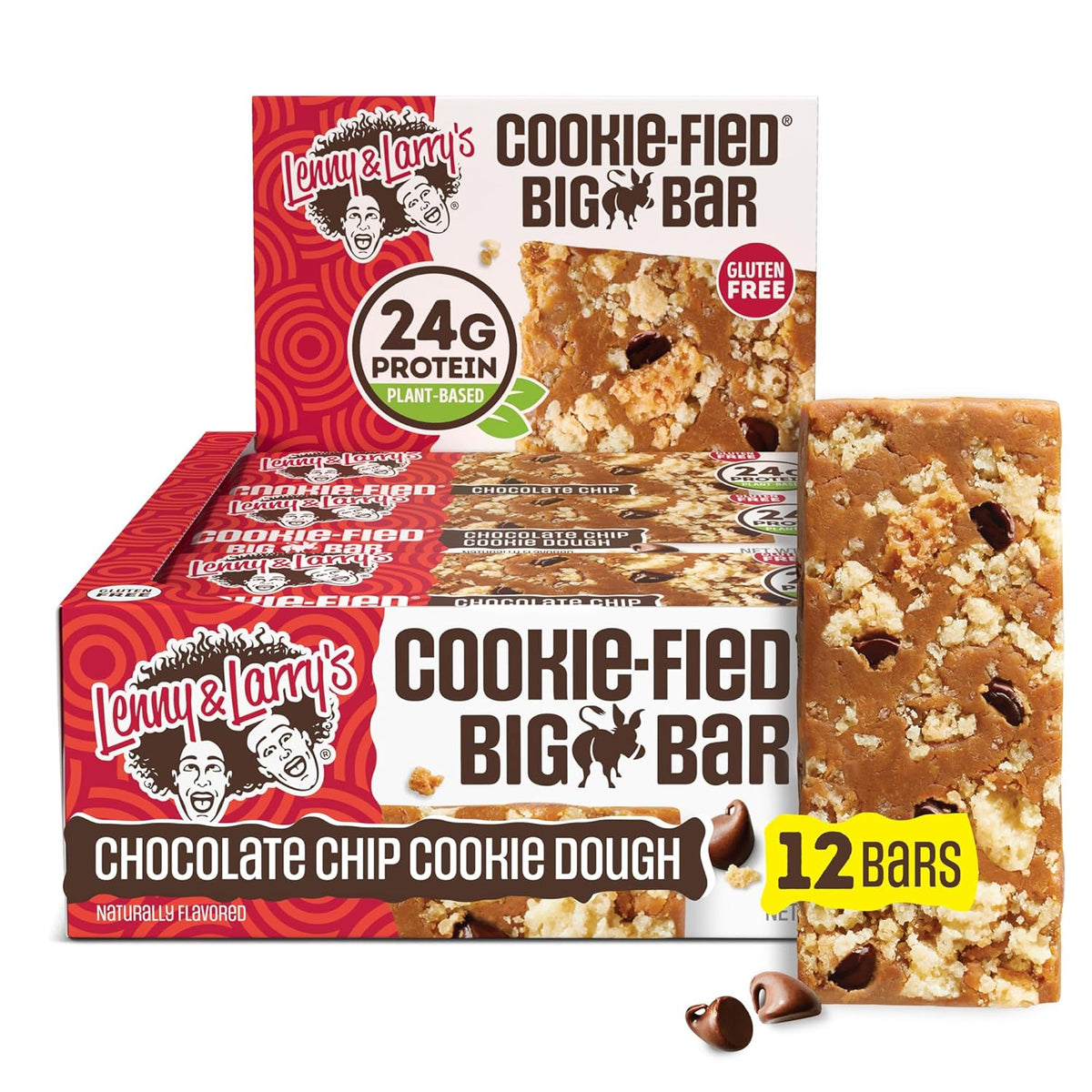 Lenny & Larry's Cookie-fied BIG BAR – Peanut Butter Chocolate Chip Vegan Protein Bars 12x90g – Healthy Snacks, 24g Plant Protein & 10g Prebiotic Fiber – Gluten-Free Power Bar & Vegan