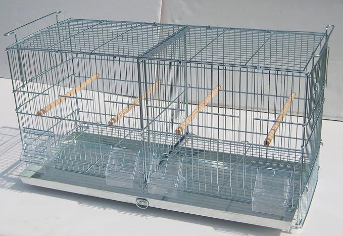 Lot-2 Extra Large 35.5"x18"x19"H No Rust Stainless Galvanized Zinc Stackable Breeder Bird Flight Cage Side Breeding Nest Box Door Removable Divider with Removable Rolling Stand