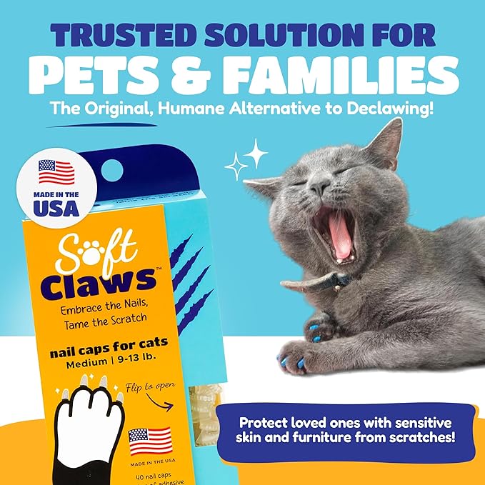 Soft Claws Cat Nail Caps for Medium Cats – (40 Caps, Sparkle Variety) - Made in USA - Veterinarian-Developed | Protects Furniture & Skin - Easy to Apply, Long-Lasting Anti-Scratch Soft Cat Claw Covers