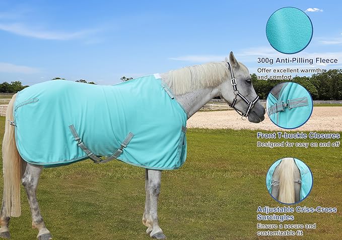 Horse Fleece Cooler, Blanket Liner - 300g Anti-Pilling Fleece, Moisture-Wicking, Cooling & Drying for Post-Workout, Bath & Travel, Prevent Overheating & Chilling Mintgreen 84