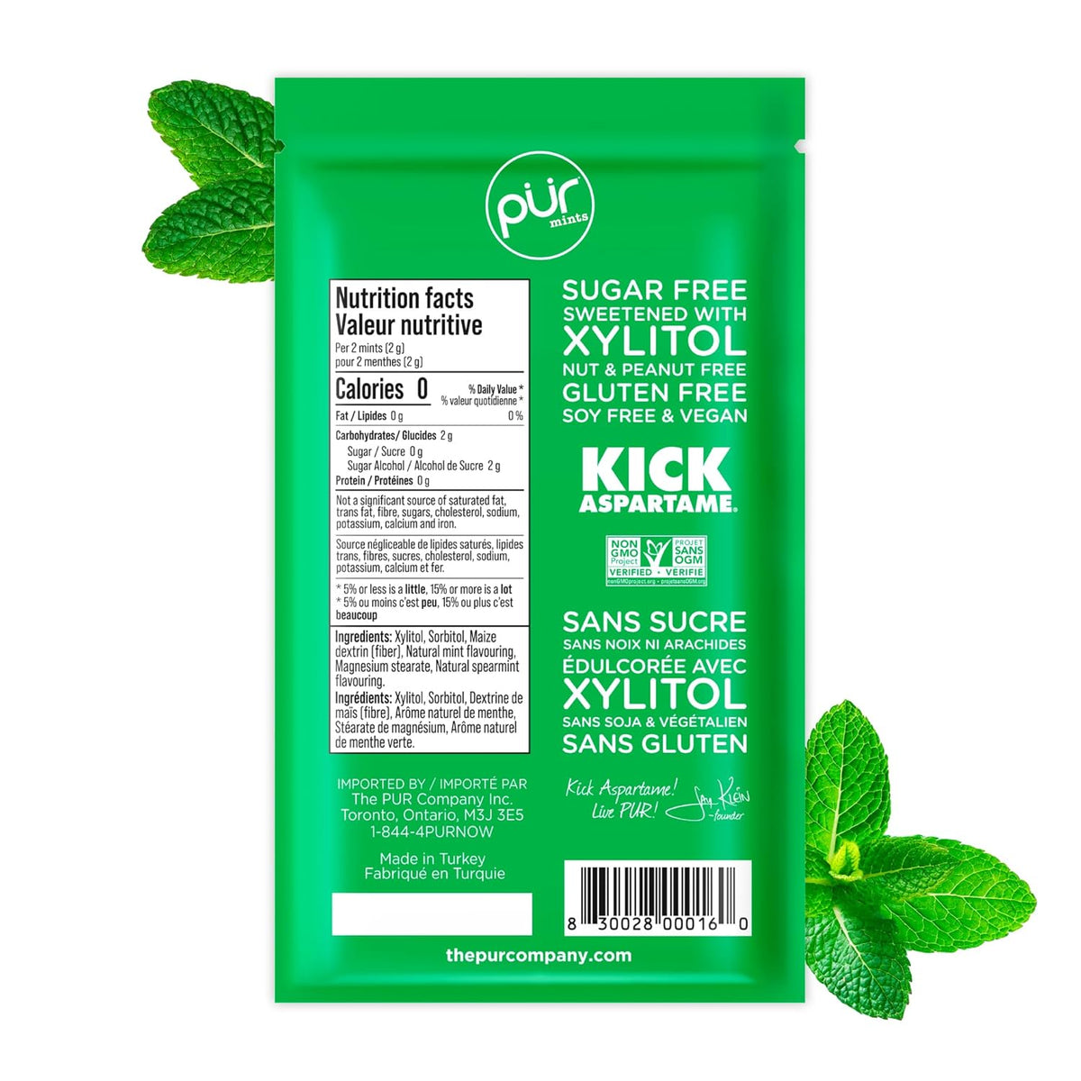 PUR Mints | Aspartame Free Breath Mints | Made with Xylitol | Sugar Free, Vegan, Gluten Free | Natural Spearmint Flavor | 65 Pieces in Re-Sealable pouch (Pack of 1)