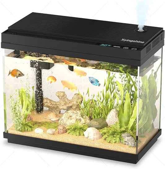 Fish Tank Smart Aquarium Kit: 2.5Gal Auto-Humidifying with Intelligent Mist Spray, Ultra-Quiet Silent Pump, Multi-Layer Filtration System, 7 Color Lights&LED Display-Desktop Decor for Room